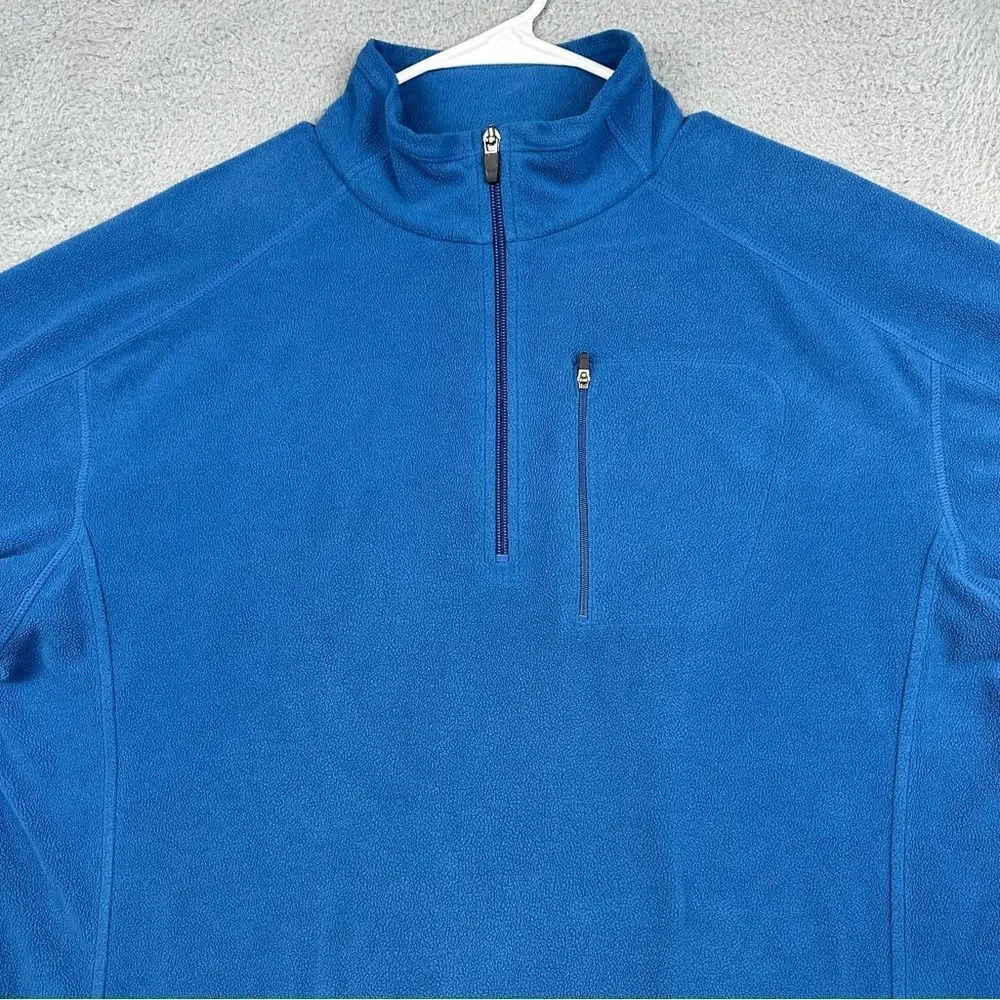 LL Bean Fleece Sweatshirt Mens Large Blue 1/4‎ Zip Pocket Outdoor Hiking Camp